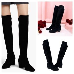 Stuart Weitzman Quebecland Knee High Black Suede Pull Stretch Boot size 7 M